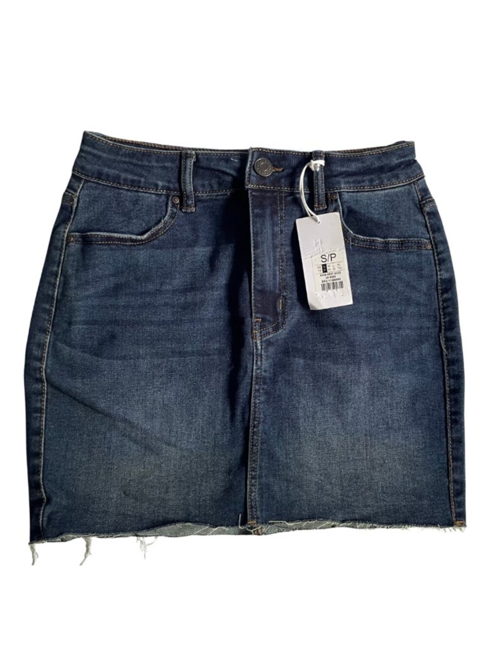 Denim Mini Skirt Jr Sm Med Lg Raw Hem 4 Pockets Stretch Dark Blue Refuge